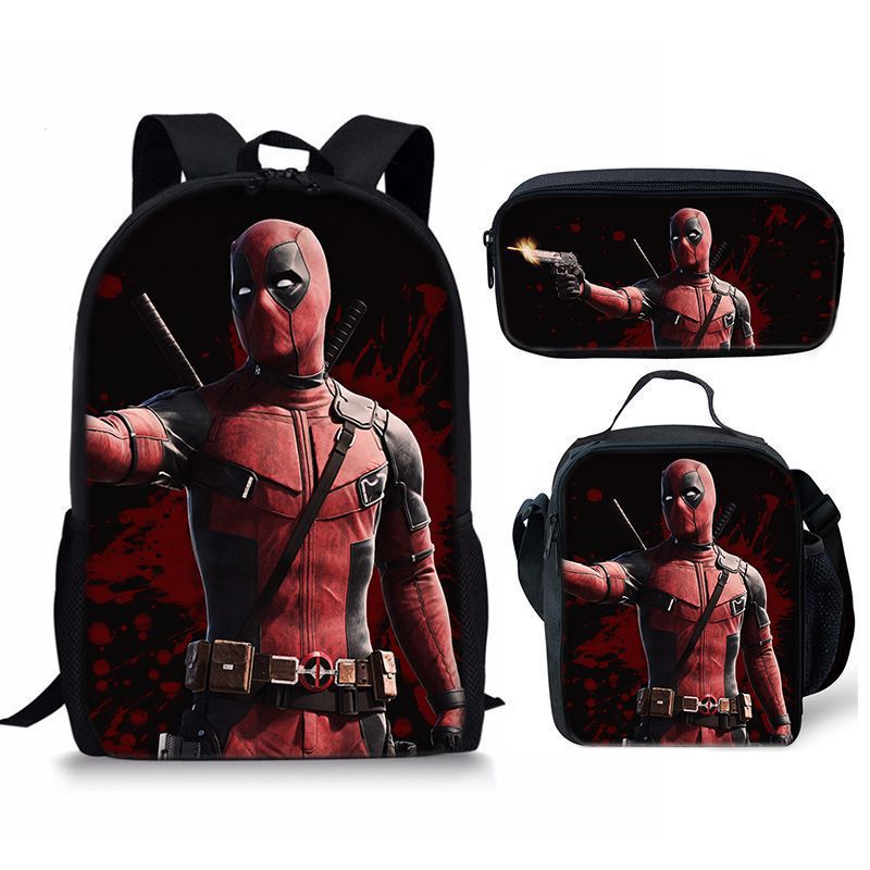 Nuevo deadpool Deadpool paquete de comida de tres piezas bolsa de lápices estudiante mochila de bebé Amazon lindo todo fósforo portátil