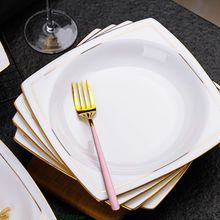 金邊盤子家用菜盤方型景德鎮7寸8寸骨瓷餐具套裝批發碟子深盤2021