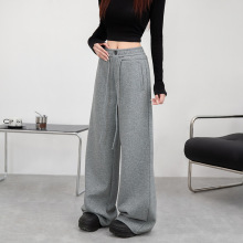 严选休闲裤女秋季抽绳慵懒宽松阔腿女裤百搭卫裤子女款早秋新款