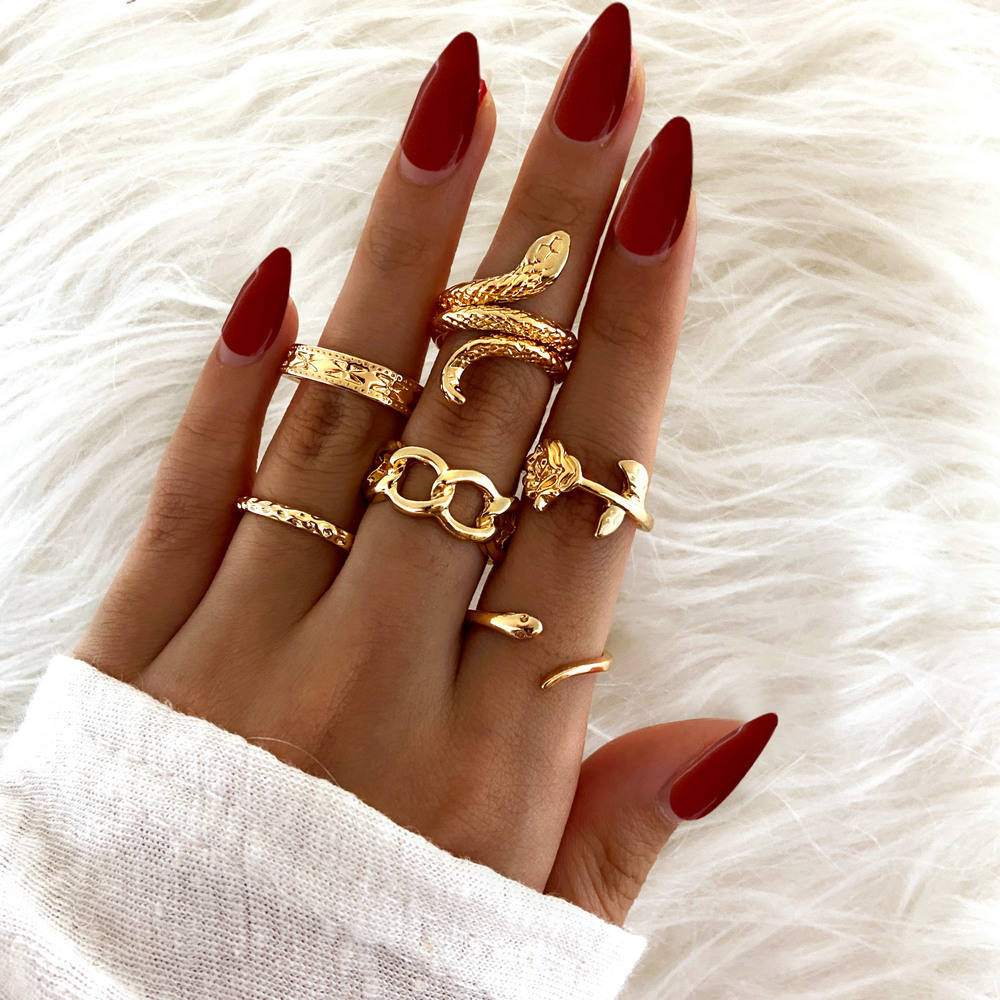Retro Moon Flower Snake Alloy Plating Rings 1 Set