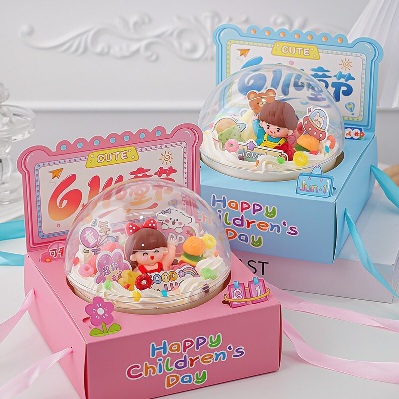 Children's Day Mousse Ball Cake Decorations Waving Boy and Girl Figurines Happy Holiday Gift Box Decoration Children's Day Mousse Ball Cake Decorations Waving Boy and Girl Figurines Happy Holiday Gift Box Decoration