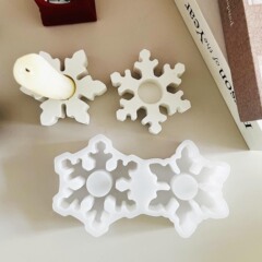 二連雪花長条燭台シリカゲル金型ハロウィーン装飾アロマキャンドル台石膏滴ゴム金型