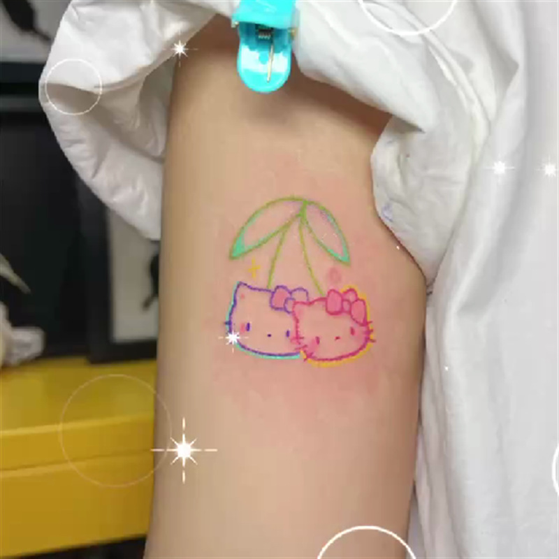 Cherry Cute Cat Tattoo Sticker Waterproof Long-lasting ins Style Small Pattern Fairy Style ins Style Finger Wrist Sticker
