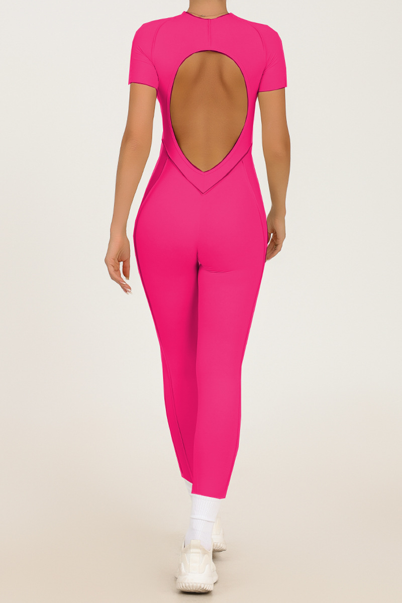 Transfronterizo europeo y americano otoño e invierno nuevo estilo tridimensional línea divisoria deportes ajustados de manga corta mono sin espalda pantalones de yoga de una pieza