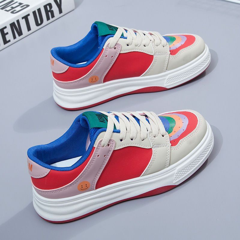 Zapatillas de suela gruesa zapatos de Pato Mandarín para mujeres 2023 primavera nuevo estilo coreano nicho versátil color del arco iris a juego deportes zapatos casuales moda