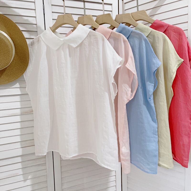 Age-Reducing Doll Collar Front and Back Double-Wear Ramie Sleeveless Top Women's Summer All-Match Shirt