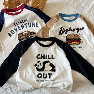 Children's T-shirt long sleeve 2024 Spring and Autumn New girls' Raglan Korean style top children's cartoon embroidered base
