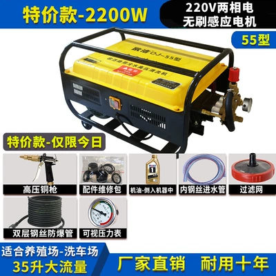 Oujie 5558 Commercial Car Washer 220V High Power Artifact Farm Car Brush Water Pump High Pressure Cleaning Machine (Car washing machine) - 10m-explosion-proof-pipe-special-price-220v2200w-copper-gun-steel-wire-pipe