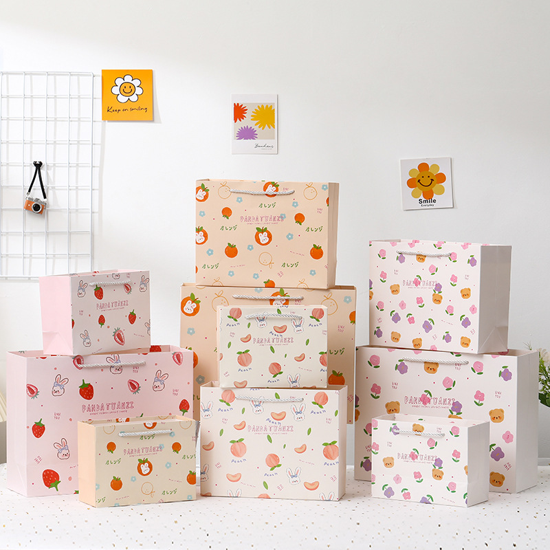 卡通橫版禮品袋生日禮物包裝袋伴手禮回禮紙袋子可愛小兔子手提袋