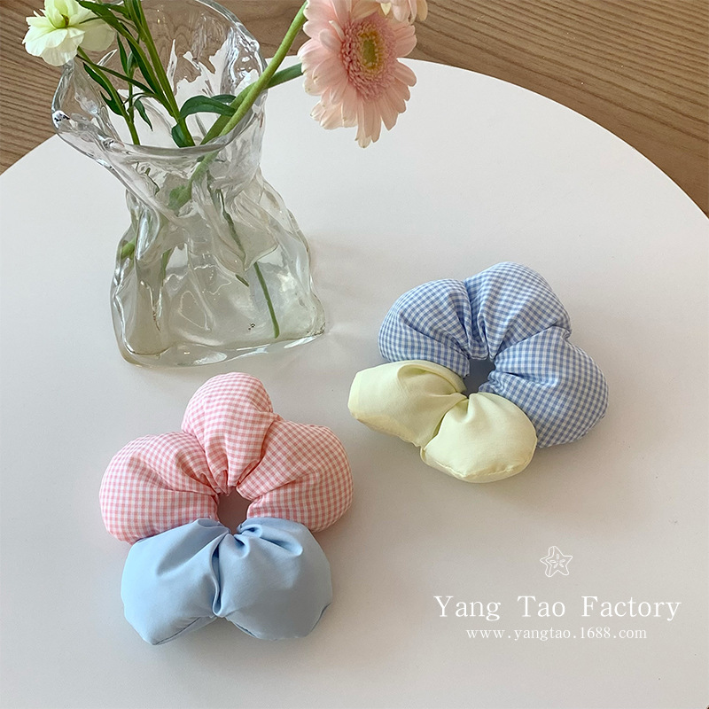 Anillo de cabello de flor de malla de empalme para mujeres cuerda de cabeza de flor estereoscópica de tamaño grande anillo de intestino grueso cuerda de cabello de alta calidad bolas adornos de cabello