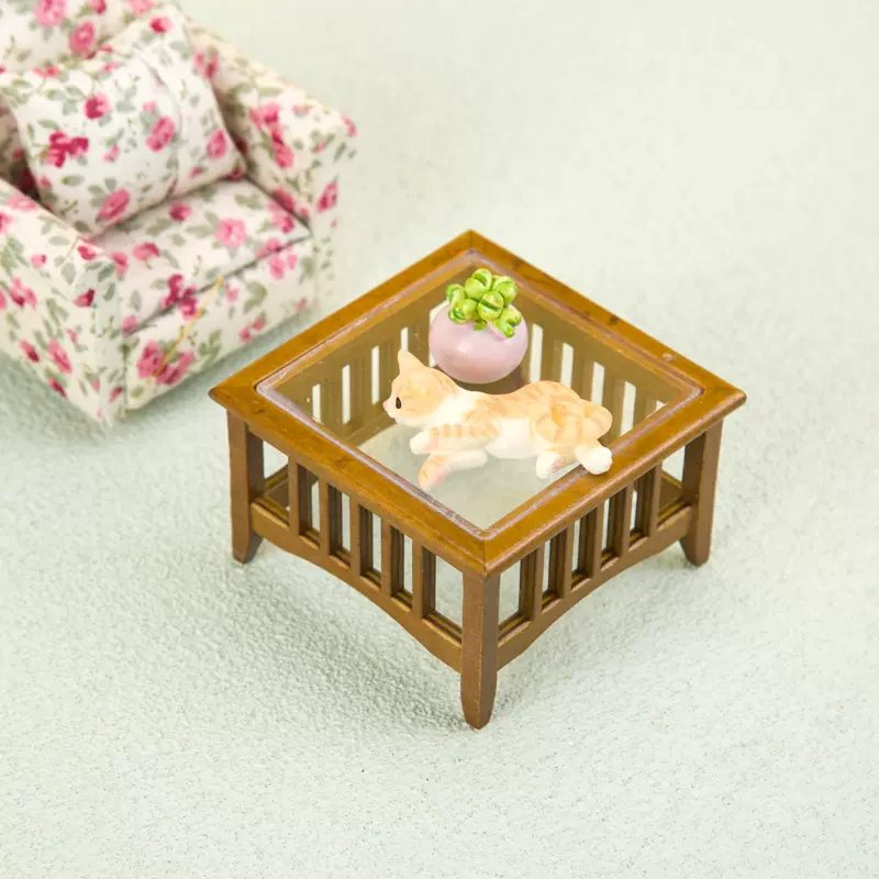1:12dollhouse娃娃屋迷你木质镂空茶几袖珍微缩家具模型客厅摆件