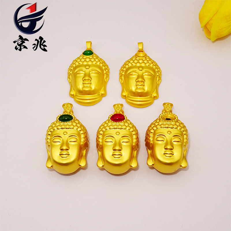 古法保色仿金如来佛吊坠镂空镶玉圆满大佛头项链黑绳毛衣链配件