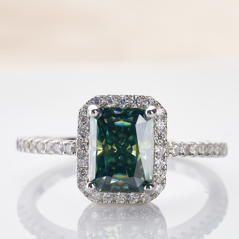 Azul-verde Radian cortado 1 / 2 quilates plata esterlina 925 anillo comercio electrónico transfronterizo venta al por mayor caliente