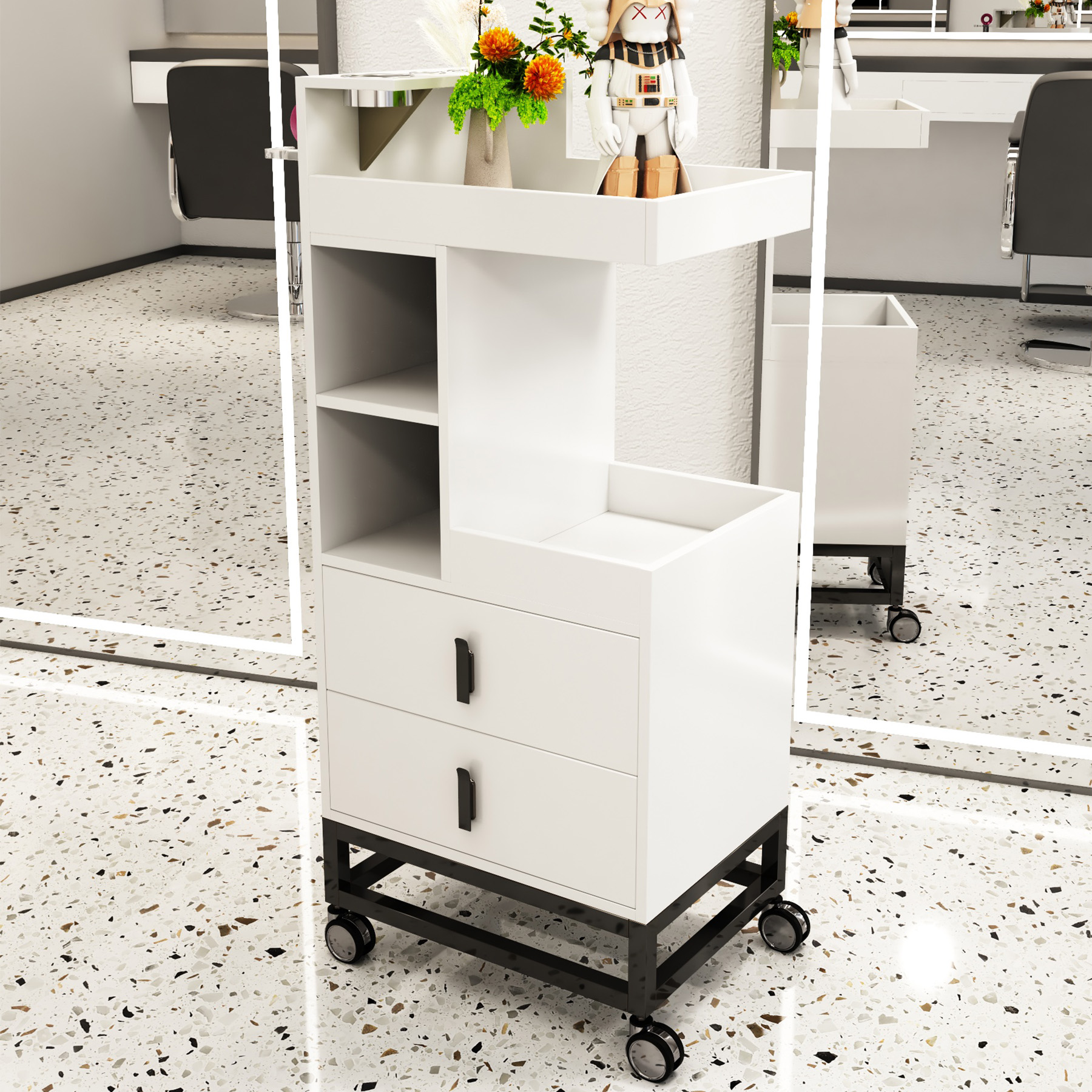 Nuevo gabinete de herramientas de peluquería de alta calidad gabinete de salón de peluquería carro móvil sin instalación móvil gabinete de herramientas de almacenamiento de madera sólida