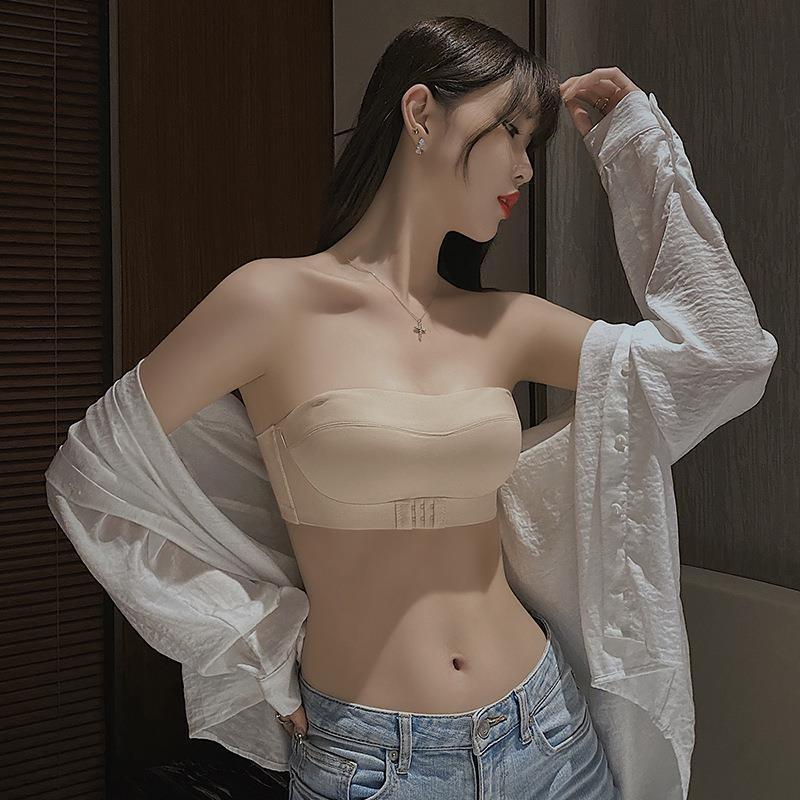 正版無肩帶內衣女防滑小胸顯大聚攏文胸裹抹胸隱形防走光美背文胸