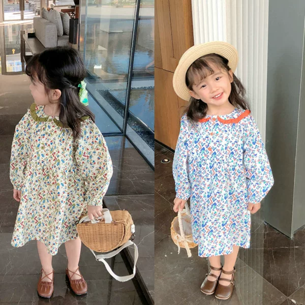 Girl's Dress Mosaic Doll Collar Long Sleeve Dress Princess Dress 21 Spring and Autumn New Foreign Trade Children's Clothing