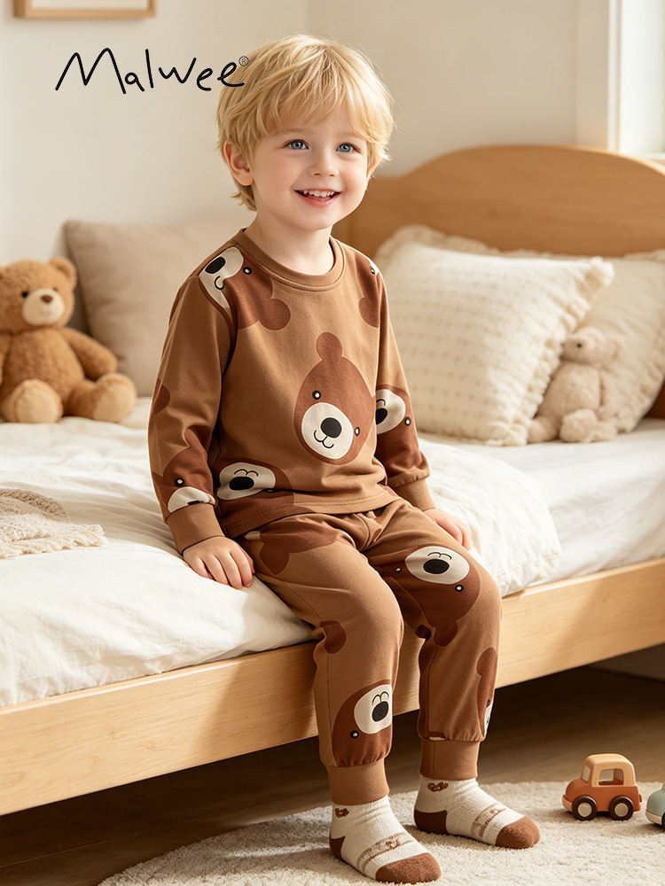 Ropa de hogar para niños malwee transfronteriza otoño e invierno nuevo traje europeo y americano para niños pequeños y medianos traje casual de dos piezas para niños guapos