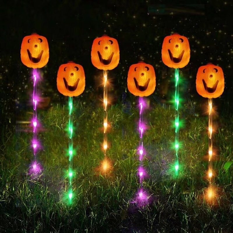 アマゾンの新しい太陽エネルギーハロウィーンカボチャ幽霊目LEDフロアライト芝生庭園装飾|undefined