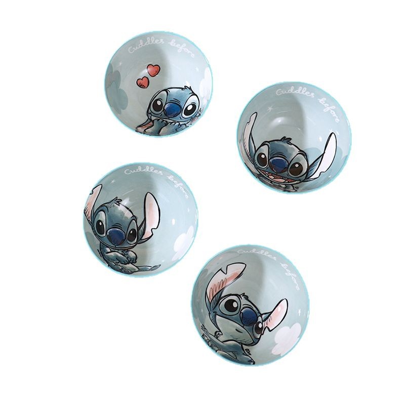 Tazón de cerámica Stitch caja de regalo tazón de arroz para el hogar tazón de dibujos animados de color bajo vidriado vajilla de cerámica de alto valor tazón redondo al por mayor