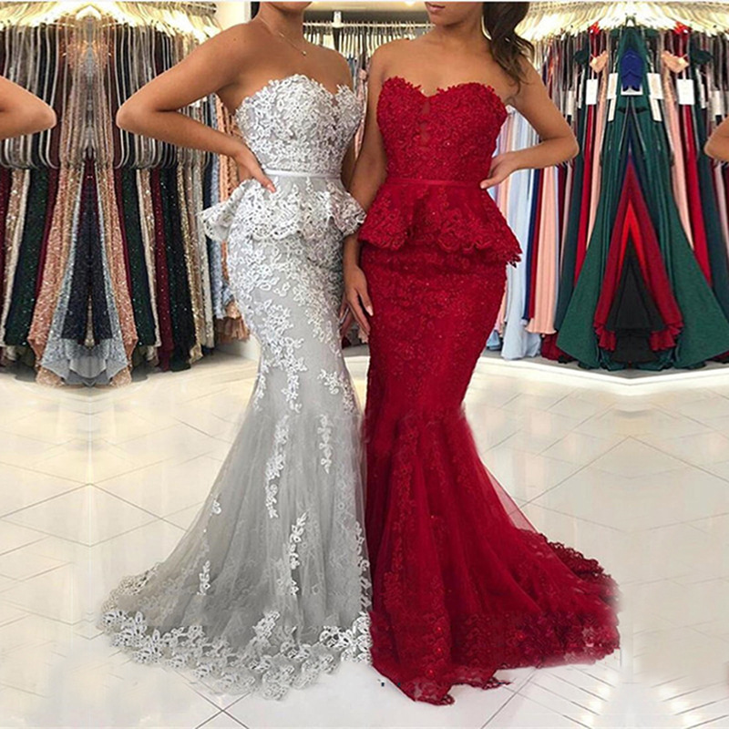 El Comercio Exterior de Europa y América Amazon AliExpress deseo de las Mujeres Nuevo tubo de encaje Top vestido sexy vestido de noche de cola de pez