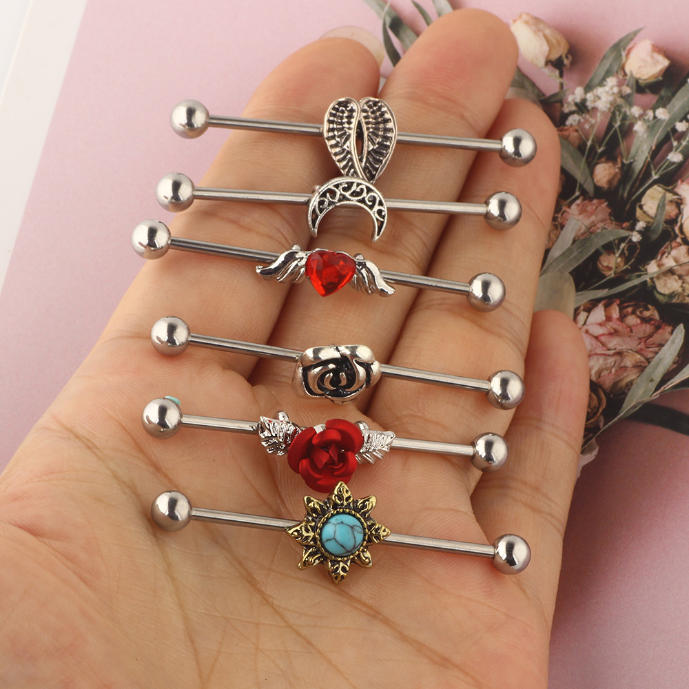 Industrial Earring Set - 316L Surgical Steel Barbell Cross Bar Piercing Jewelry for Ear detail image 7