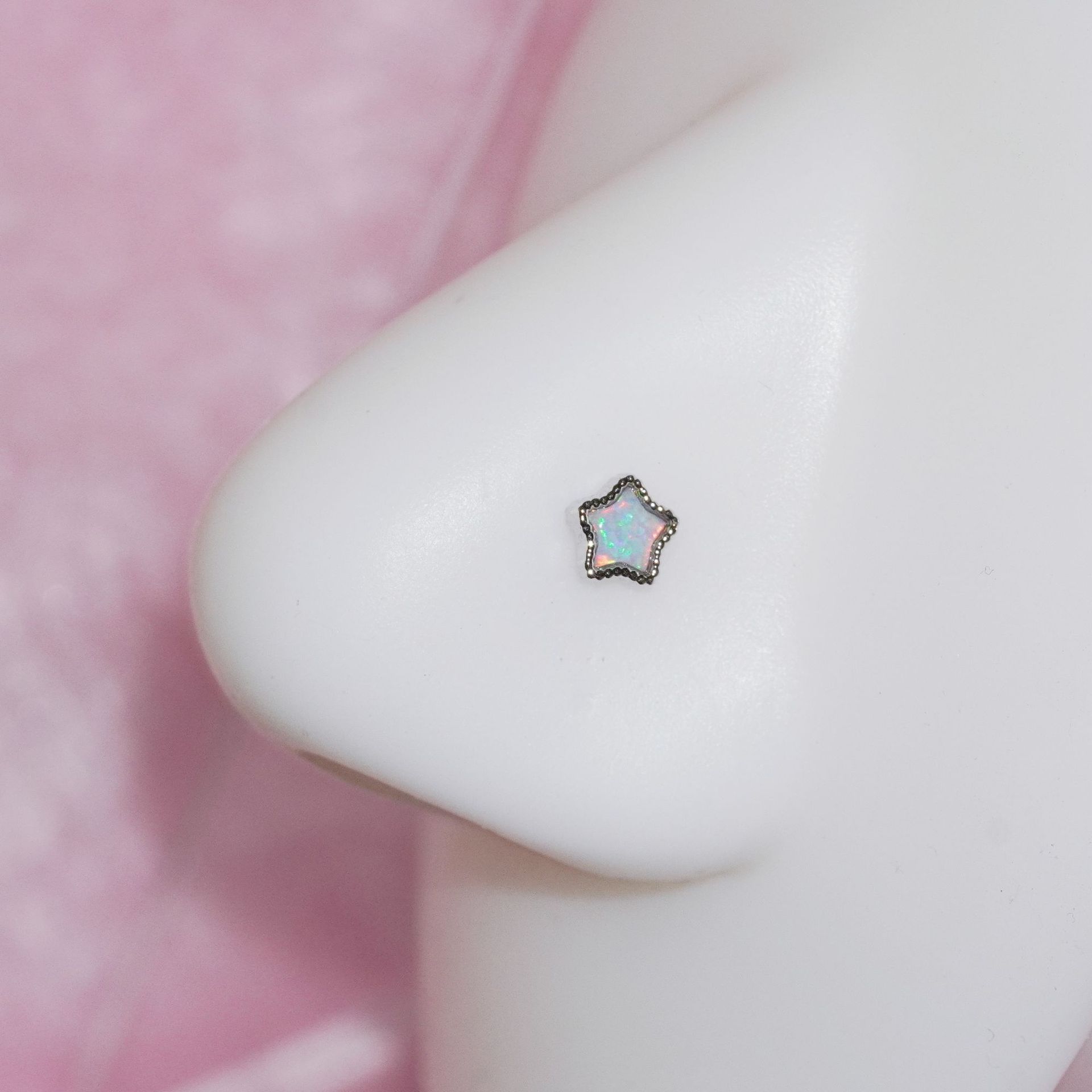 Opal Star L-shaped Nose Stud In Stainless Steel Body Piercing_voghion.com
