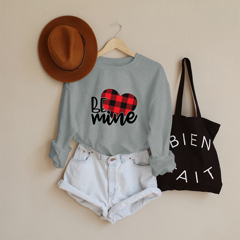 Felpa con cappuccio a maniche lunghe con scollo tondo da donna autunnale Be Mine, top stampato casual versatile_voghion.com