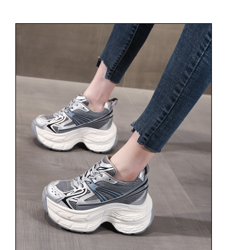 Giày sneaker nữ đế dày chunky lưới thoáng khí tăng chiều cao — màu xanh chi tiết 12
