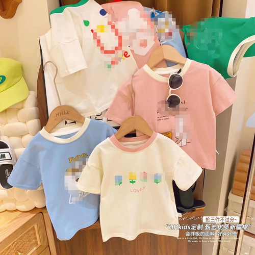 Children's clothing wholesale dropshipping 90-130 sizes 2024 summer new style Korean style cute short-sleeved T-shirts for girls and middle-aged children