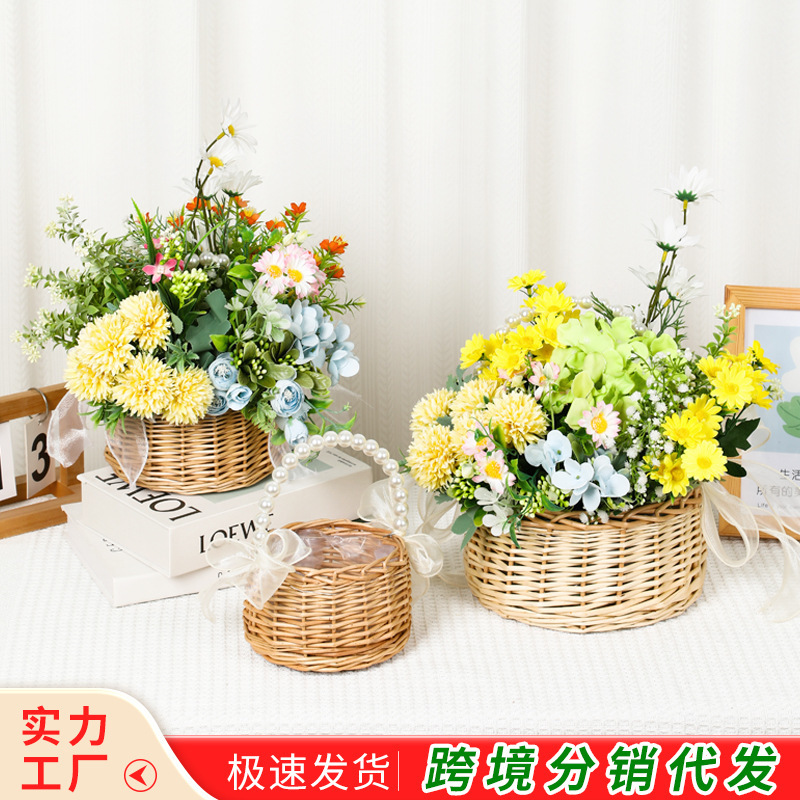 [Premium Selection] Amazon Wicker Flower Basket Flower Girl Bouquet Wedding Flower Basket Flower Shop Children's Day Flower Basket