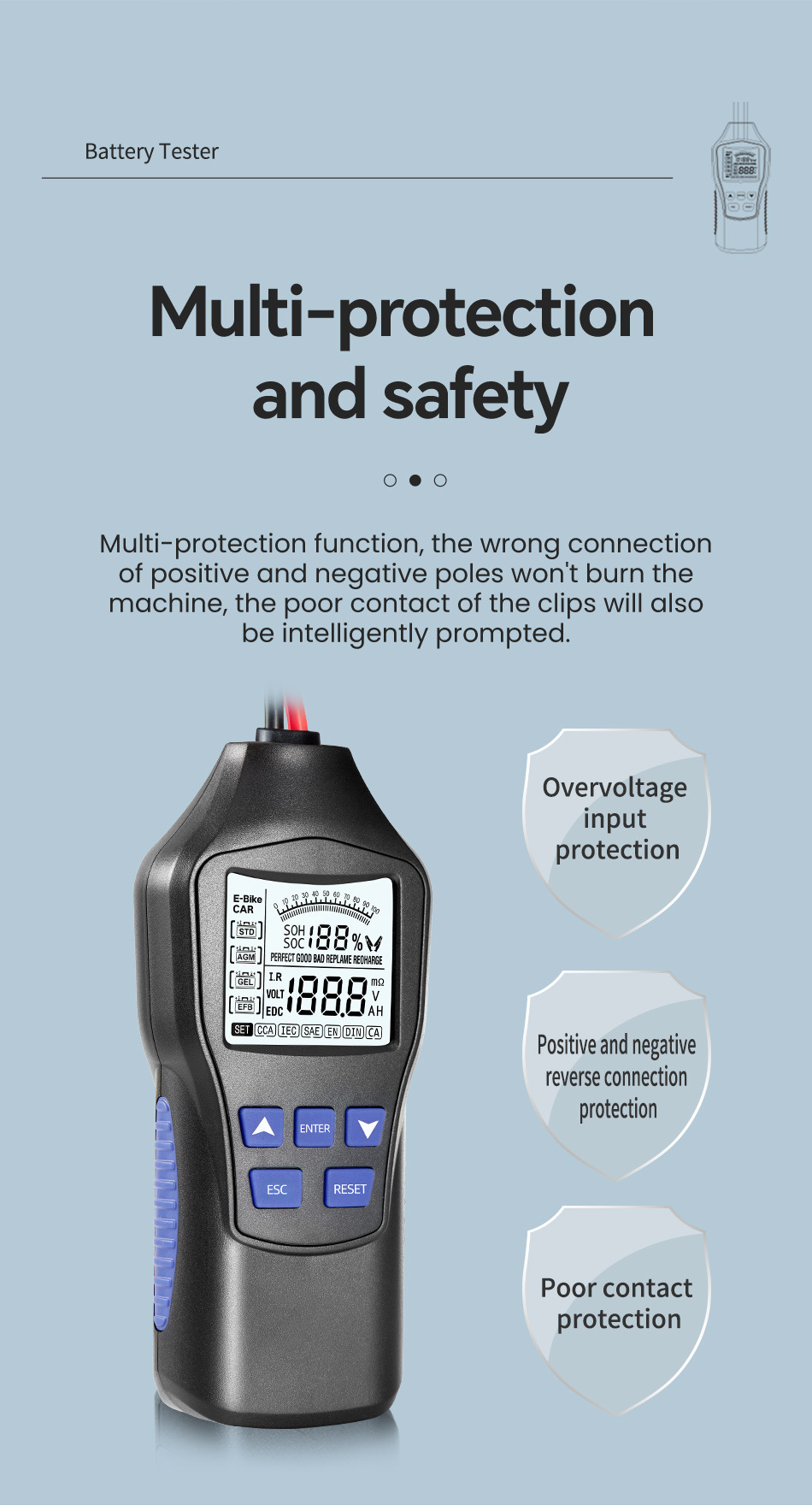 Intelligent Battery Tester High-Precision 12V24V Battery Tester Battery Car Oil Car Lead-Acid Battery Test