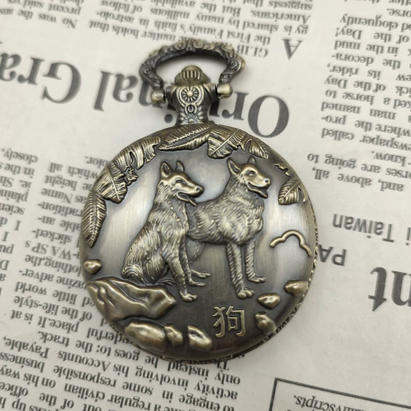 Ретро карманные часы, циферблат по китайскому зодиаку, минерал-стекло, металлическая цепочка, люминесцентные вставки