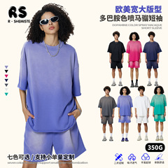 RS Men's Clothing | 2025 Washed Heavy Short Sleeve 350G Squirting Monkey Cross-border European and American Dopamine Half-Sleeve Men's T-shirt