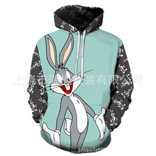 厂家跨境3D连帽衫休闲男装卫衣 3D印花连帽卫衣 小兔子连帽衫卫衣