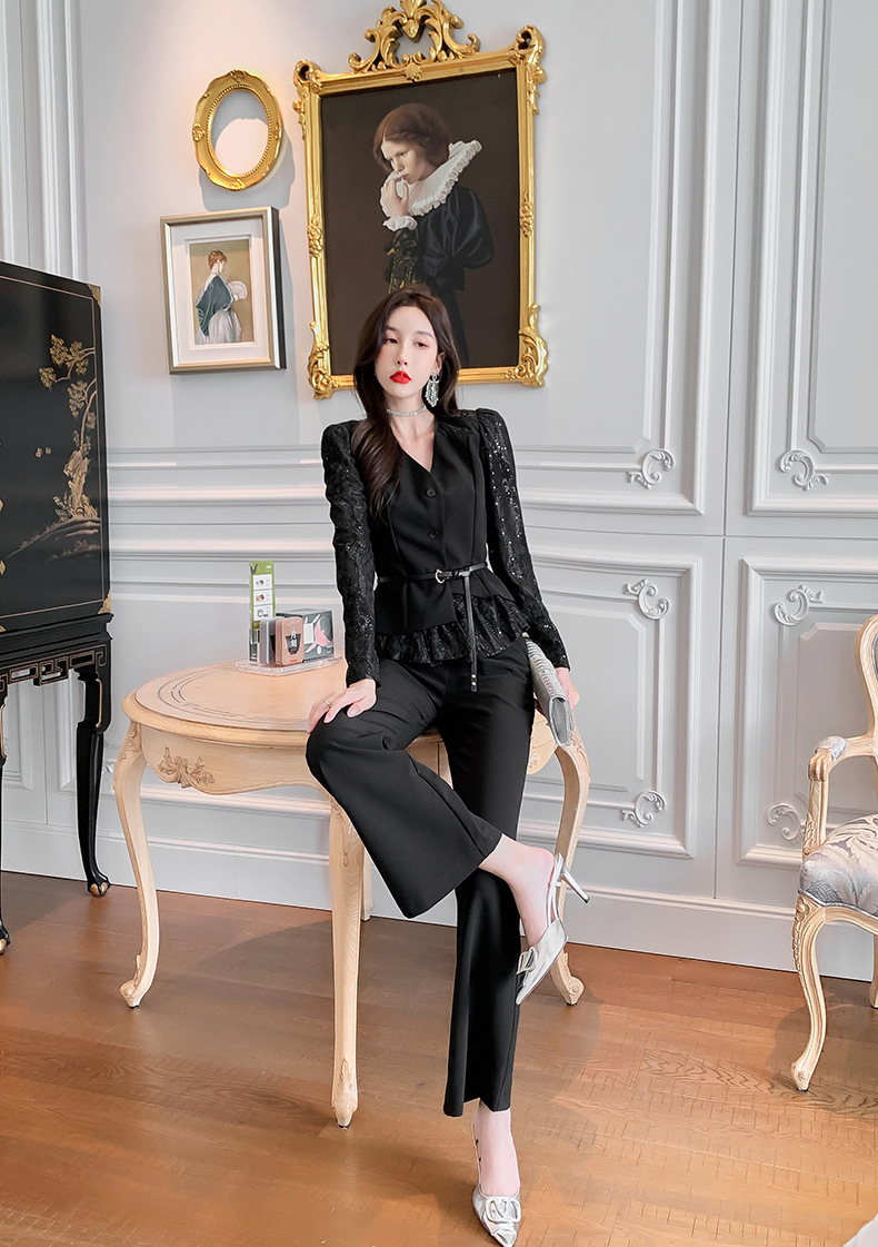 Bộ đồ nữ hai mảnh thắt eo kiểu mới mùa xuân, trẻ trung tôn dáng — Màu đen chi tiết 11