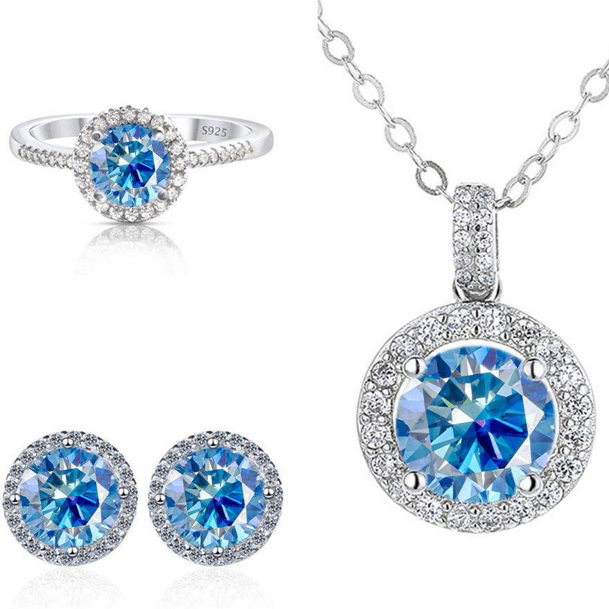 Color Moissanite set pendientes collar conjunto de anillos S925 plata esterlina cinturón certificado GRA especialización transfronteriza