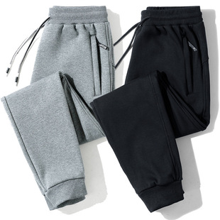 Men's Sports Pants for Spring, Autumn, and Winter, Fleece-Lined, Thickened, Loose Fit, Large Size, Jogger Style, Pure Cotton, Casual Long Pants, Trendy