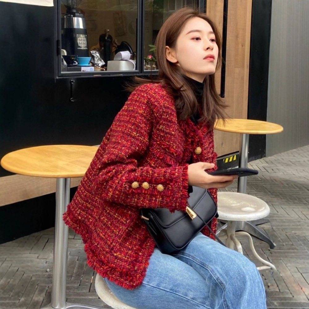 Korean Style Design Tweed Tassel Lace Short Jacket for Women Autumn and Winter New Fashion Small Fragrance Versatile Top