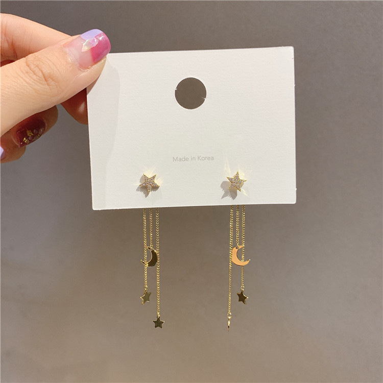 10g Weight Rhinestones Inlay Material Sweet Simple Style Star Moon Alloy Tassel Plating Inlay Rhinestones Women's Drop Earrings