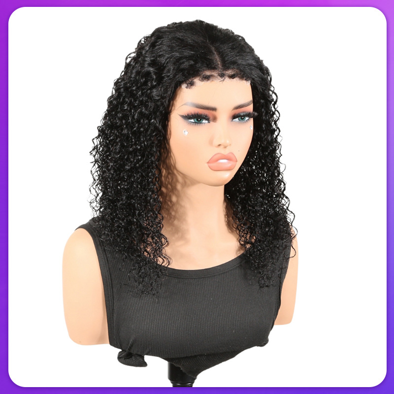 Kinky Curly 4C Edges Hairline 4x4 Lace Front Wigs Human Hair