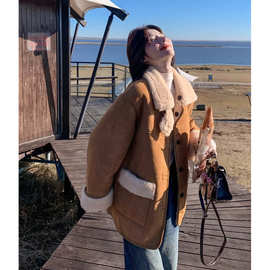 麂皮绒羊羔毛外套女2025新款冬软糯两面穿皮毛一体小个子环保皮草