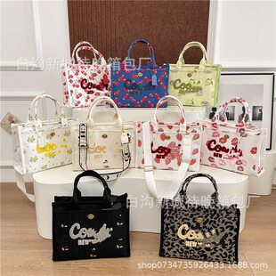 Export women's bags 2025 European and American new style personalized cherry cartoon contrast color trendy letter tote messenger bag bags