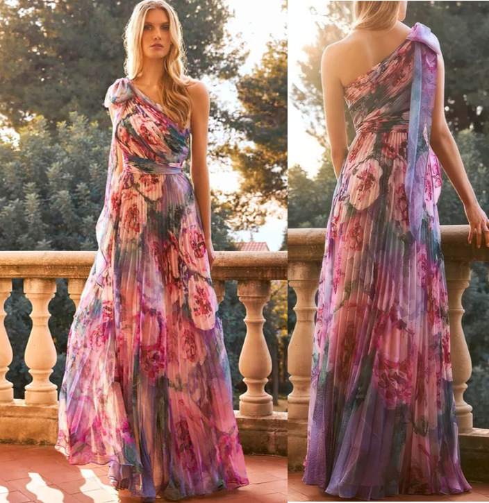 New Bohemian Vacation Style One Shoulder Shirred Lolita Big Swing Printed Dress Bohemian Holiday Printed Dress For Women_ecoleips.com