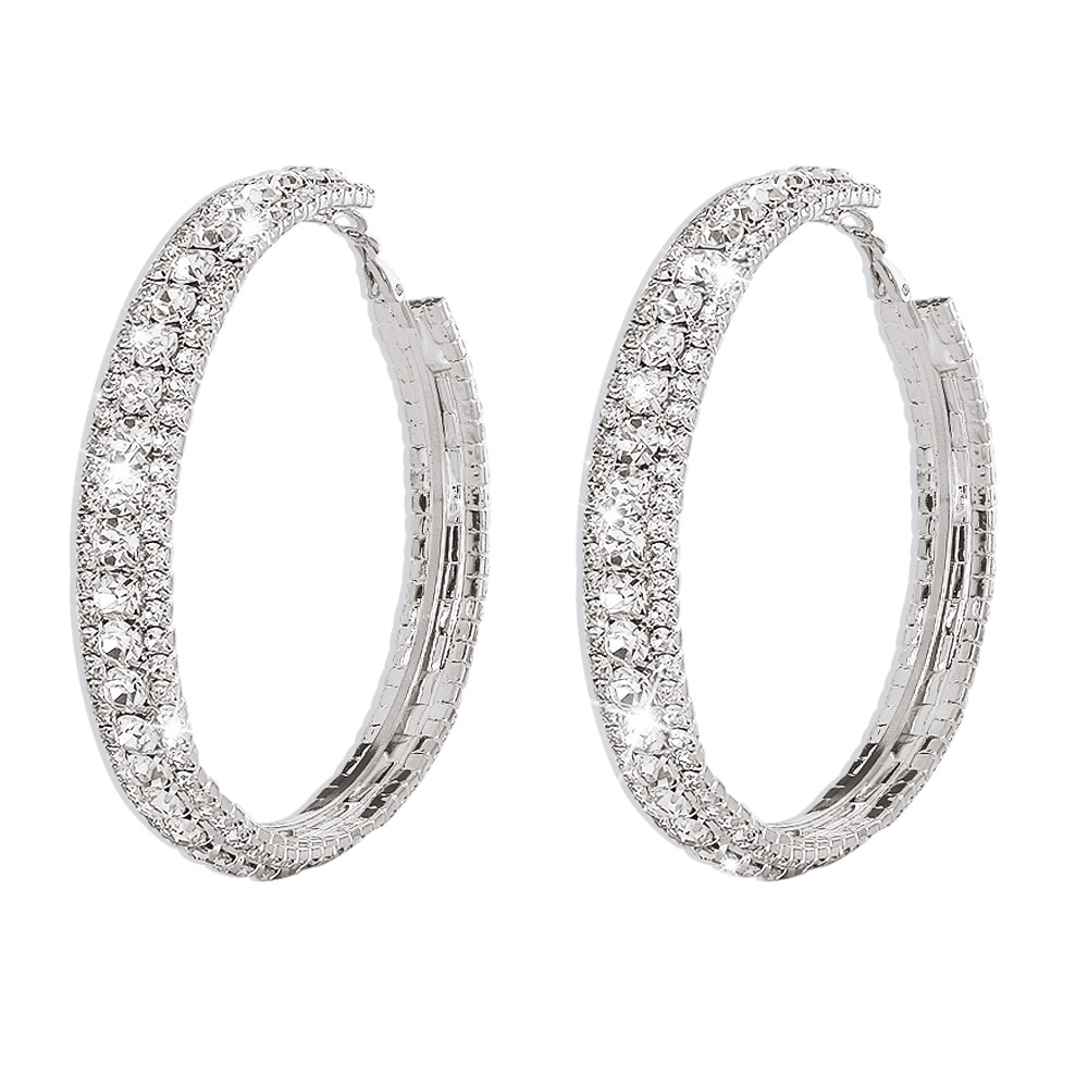 Simple Full Diamond Geometric Hoop Earrings Wholesale Nihaojewelry display picture 2
