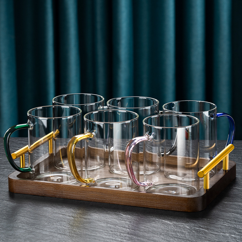 Taza de vidrio de alta sensación resistente al calor simple taza de leche taza de agua para beber taza de té verde sala de estar hogar set de agua