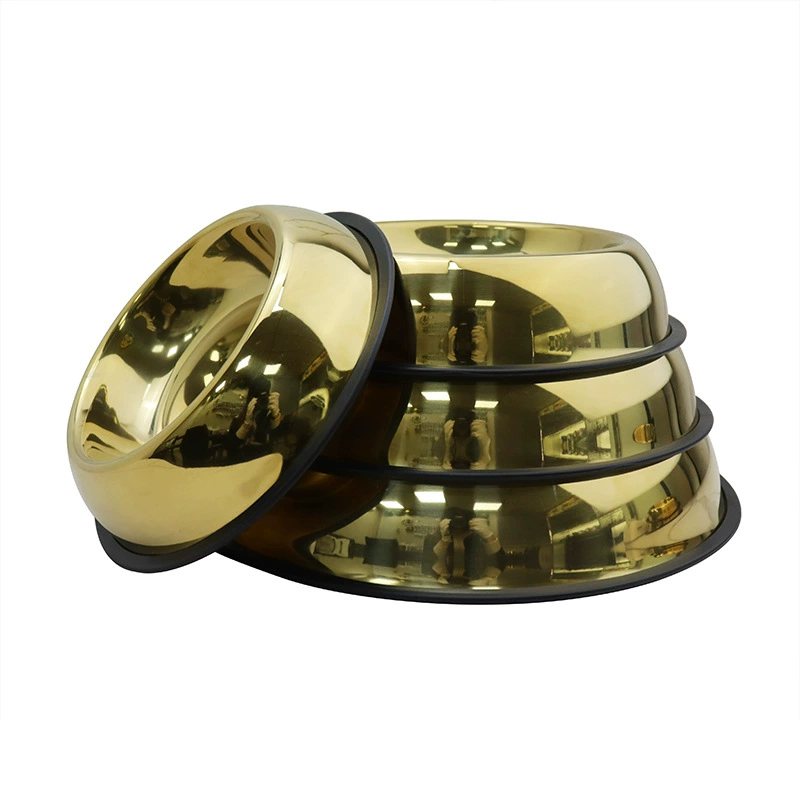 Золотая миска для собак из нержавеющей стали, миска для риса для собак, миска для воды для собак, миска для корма для собак, нескользящая миска для домашних животных 304, хороший внешний вид