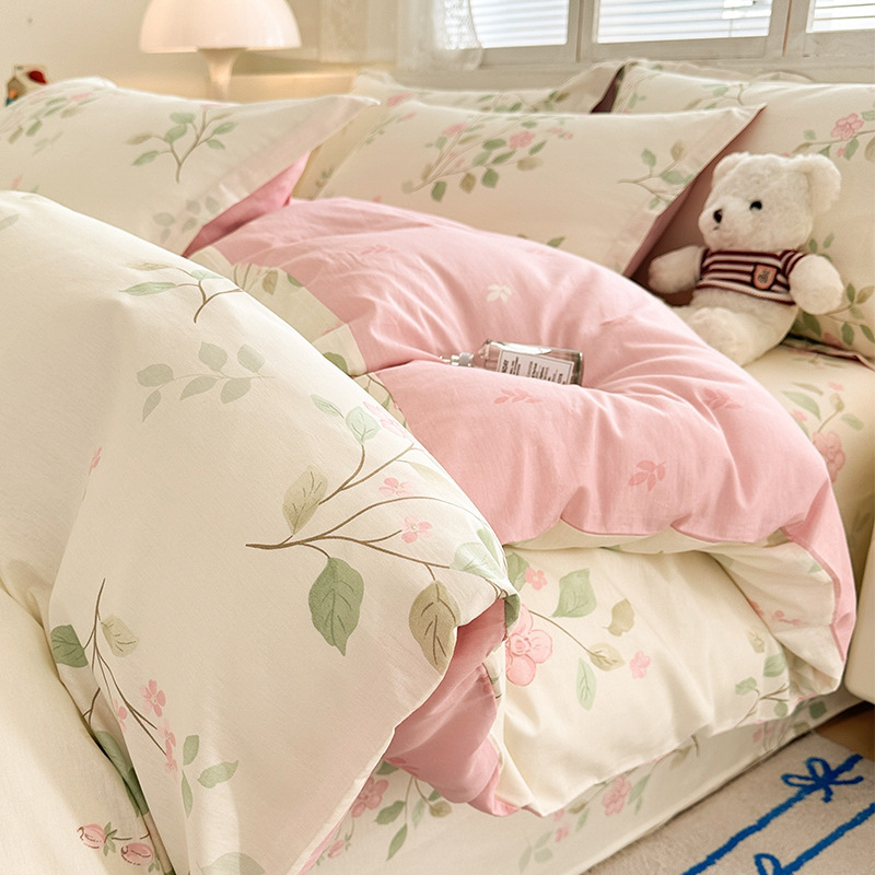 All-Cotton Four-Piece Bedding Set, Pure Cotton Three-Piece Set, Bed Sheet, Duvet Cover, Three-Piece Set, High-Grade Fitted Sheet Cover 4