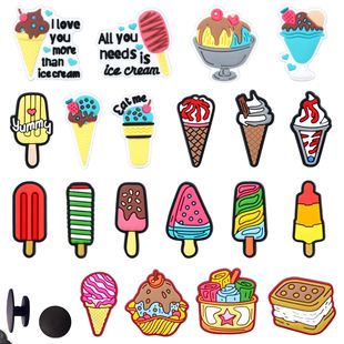 Cartoon Summer Ice Cream Crocs Shoes Flower PVC Soft Plastic Shoe Buckles Beach Fun Funny Shoes Accessories Wholesale