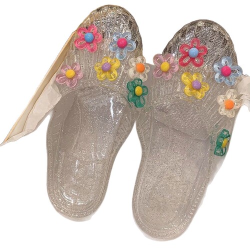 Crystal shoes, sandals, flat, transparent, semi-draped, wearing shoes, jelly, 2025 soft sole slippers, topless women's shoes