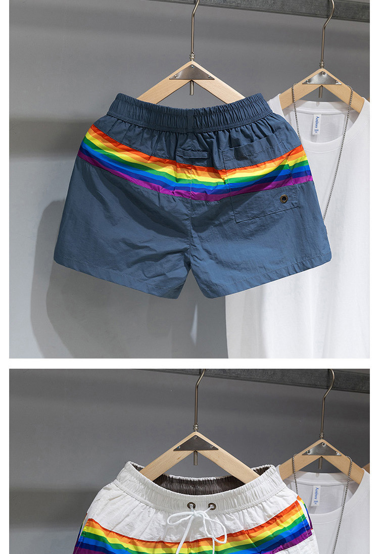 Men's Trendy Beach Shorts Loose Fit Rainbow Stripe Casual Sports Fashion Three Quarter Length Summer Bottoms_viptrois.com